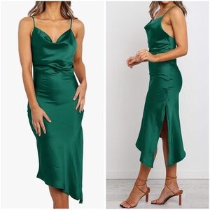 R. Vivimos Teal Satin Slip Dress‎ Size Medium